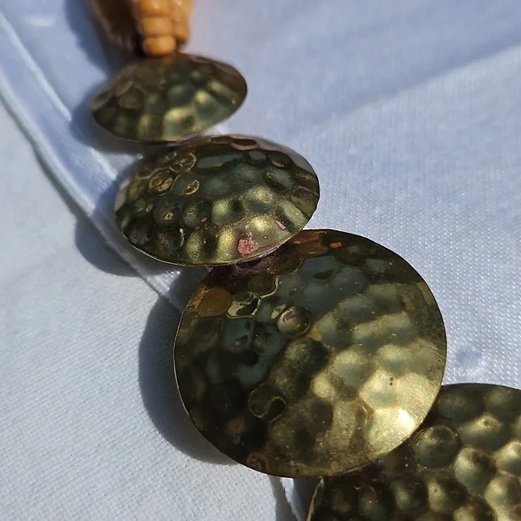 Vintage Celluloid Beaded Multi-strand into Brass Circles necklace #135 - Picture 3 of 9